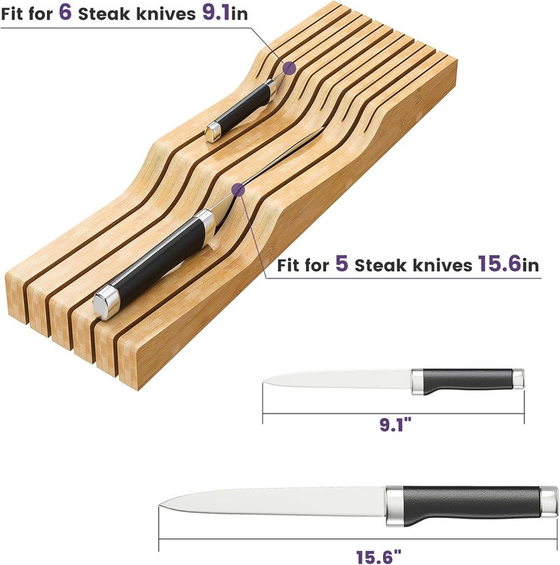 Wieghda Bamboo In-Drawer Knife Block for 11 Knives(Not Included), Knife Drawer Organizer,Knife Holder Countertop,Block Knife Storage Organizer for Kitchen - Image 4